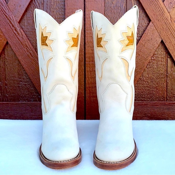 SOLD FRYE Vintage White Floral Campus Cowgirl Cowboy Western Boots Women’s 10 - Picture 4 of 13